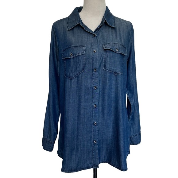 Molly & Isadora Myla Button-Down Chambray Shirt. - Picture 1 of 13